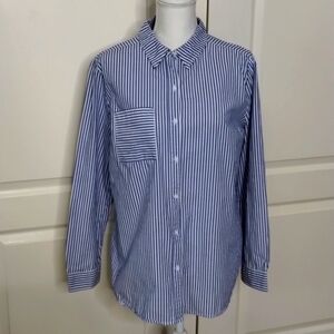Cato Est 1946 women's large blue/white pin striped button down long sleeve